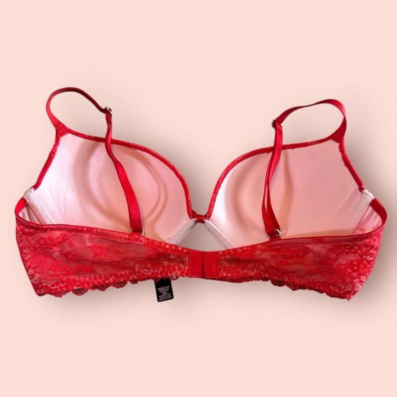 Victorias Secret Womens 36B Bra Padded Demi Red Romantic Rhinestone Lace Charm - Picture 2 of 3